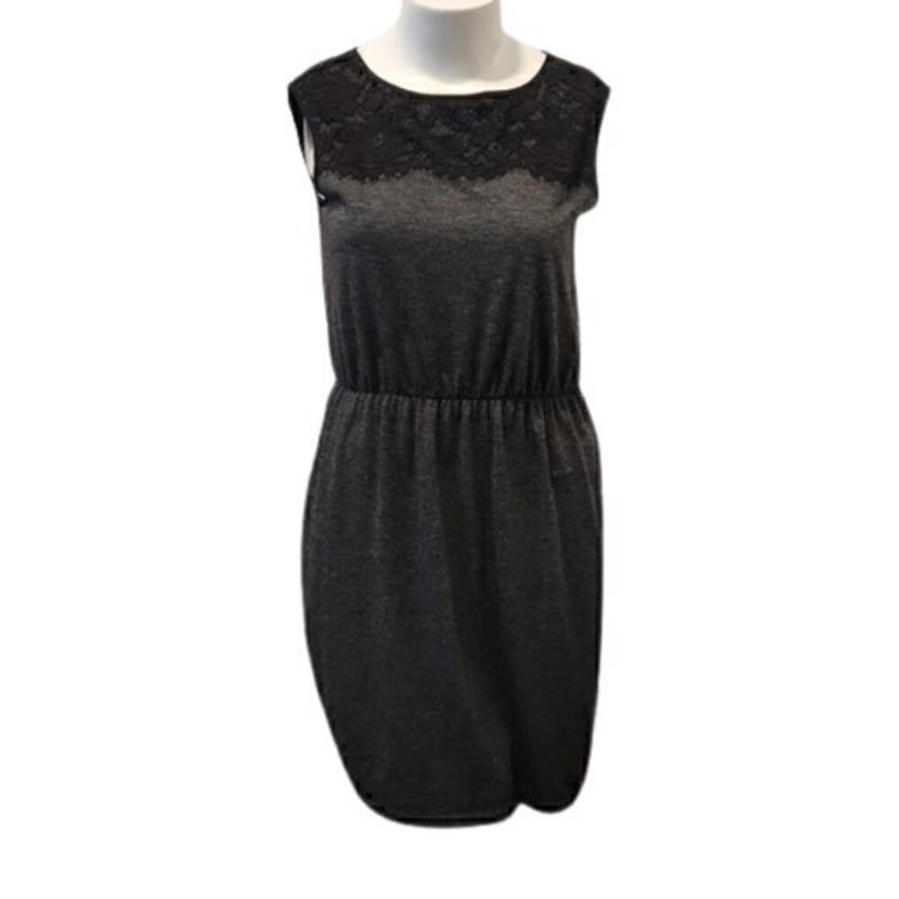 [Loft] Gray with Black Lace Elastic Waist Dress  - Size L